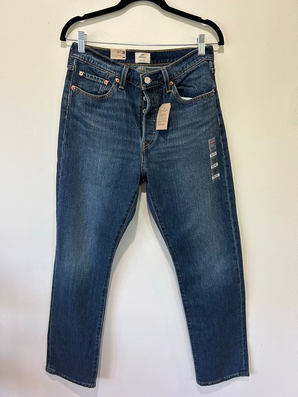 Levis 501 womens original jeans 29x30 dark wash NWT straight leg button fly